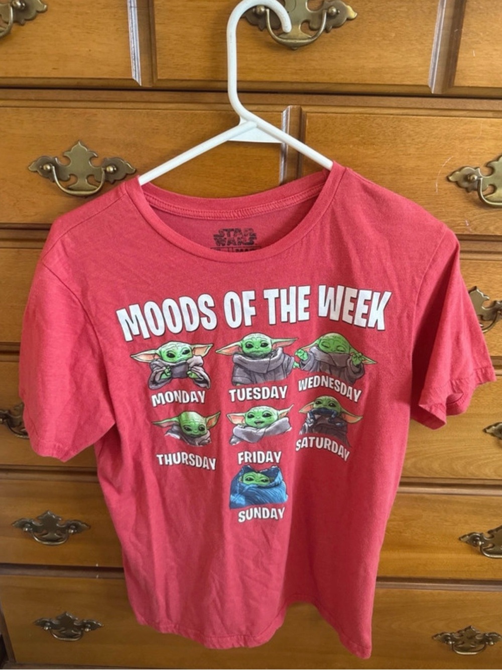 Red "Moods of the Week" Star Wars Baby Yoda Tee
